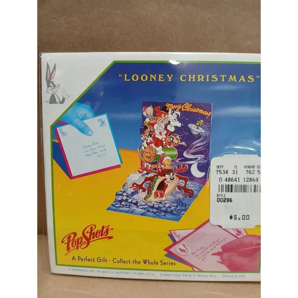 Vintage Looney Tunes Christmas PopShots 3D Greeting Card USA Bugs Bunny Taz New
